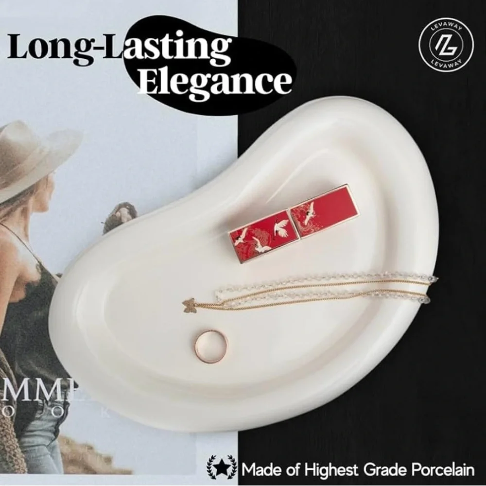 Levaway Ceramic Jewelry Vanity Bathroom Tray White Kidney Bean Shaped New